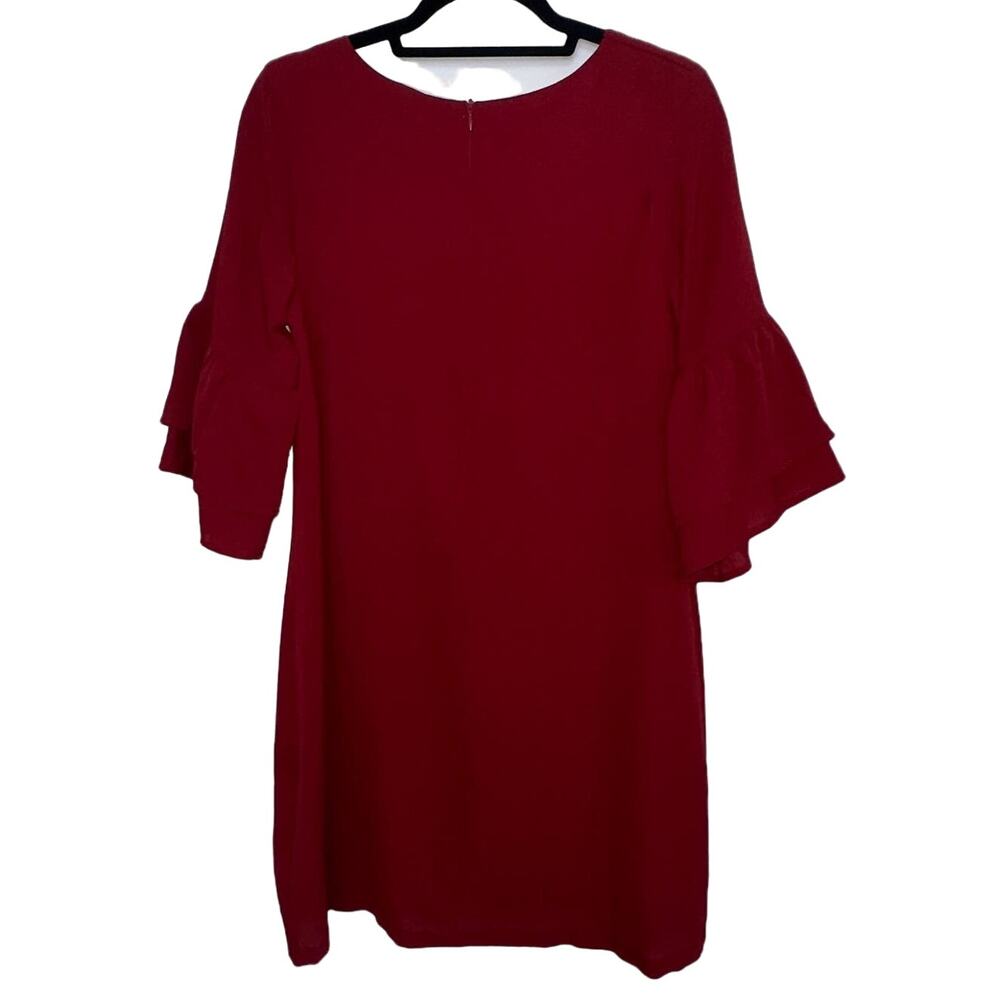 Vintage Red Bell Sleeve Shift Dress V-Neck Flowy Retro Party Dress Size Small - Picture 3 of 10